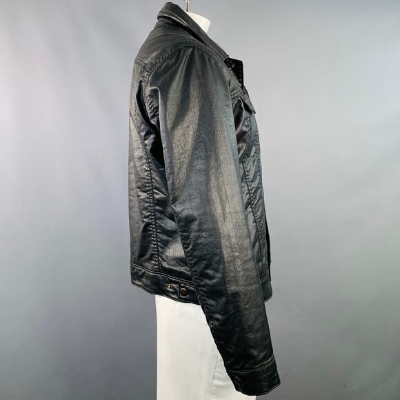 JOHN VARVATOS STAR USA Size L Black Coated Cotton Twill Snaps Jacket - Picture 3 of 9